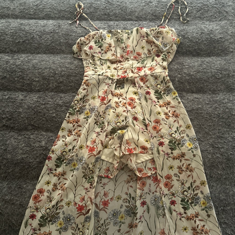 Teeze Me Floral Cream Romper